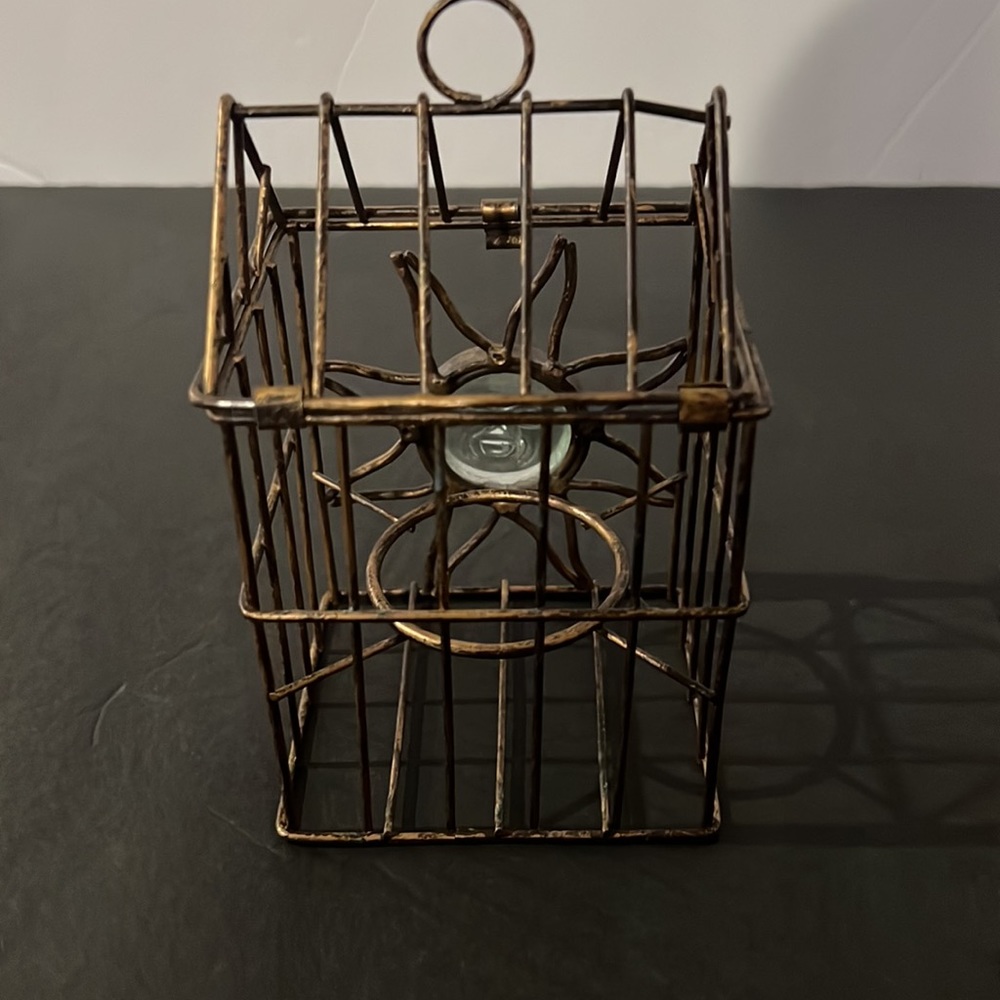 Vintage Birdcage Tea Candle Holder with Glass Sun - Tealight Votive - Decor - Picture 2 of 5